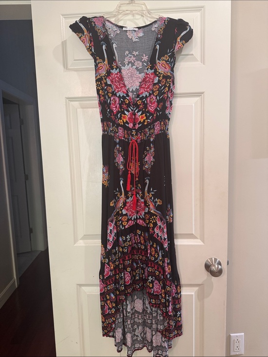 R. Vivimos Dresses & Skirts - Black Floral High-Low Dress with Pink & Red Accents